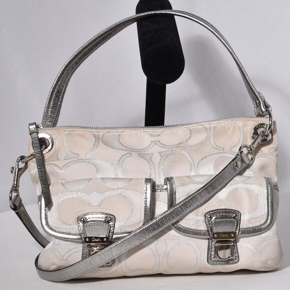 Authentic Coach Crossbody Bag White with Silver Trim - Picture 1 of 6